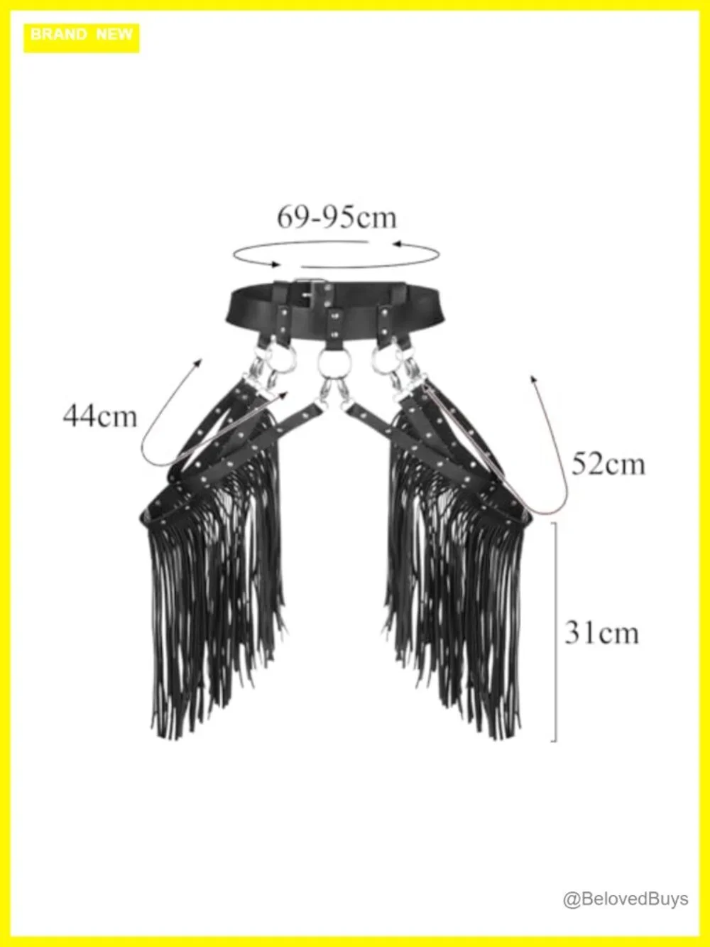 Women Faux Leather Tassel Fringe Belt Gothic Punk Waist Belt Adjustable